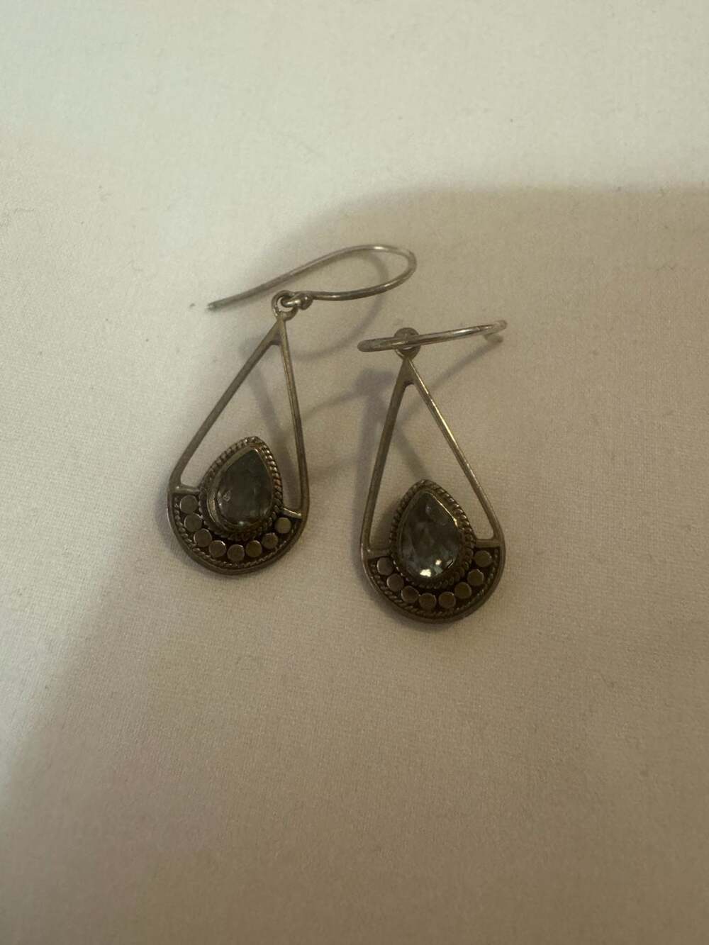 ATI 925 Sterling Silver Teardrop Gemstone Dangle Earrings
